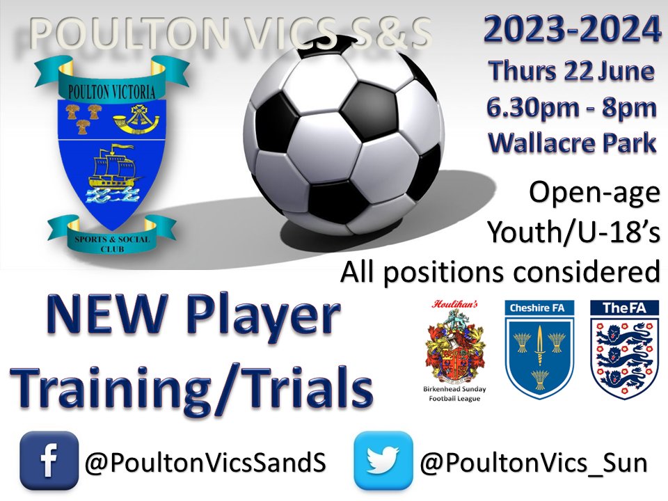 Pre-season date set, we're looking to strengthen

Get in touch, all playing positions considered

pitchero.com/clubs/PoultonV…

<a href="/MikeHale82/">Mike Hale</a> <a href="/Tolly1878/">Tolly</a> <a href="/jaylittle89/">jamie little ⭐️⭐️⭐️⭐️⭐️⭐️</a> <a href="/PomphrettRyan/">Ryan Pomphrett</a> <a href="/hardy_russell/">Russell Hardy</a>