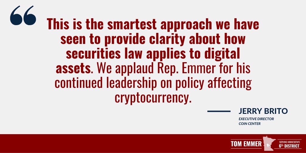 Today, I introduced the Securities Clarity Act with <a href="/RepDarrenSoto/">Rep. Darren Soto</a>. This bill clarifies the regulatory classification of digital assets and provides market certainty for innovators and clear jurisdictional boundaries for regulators.