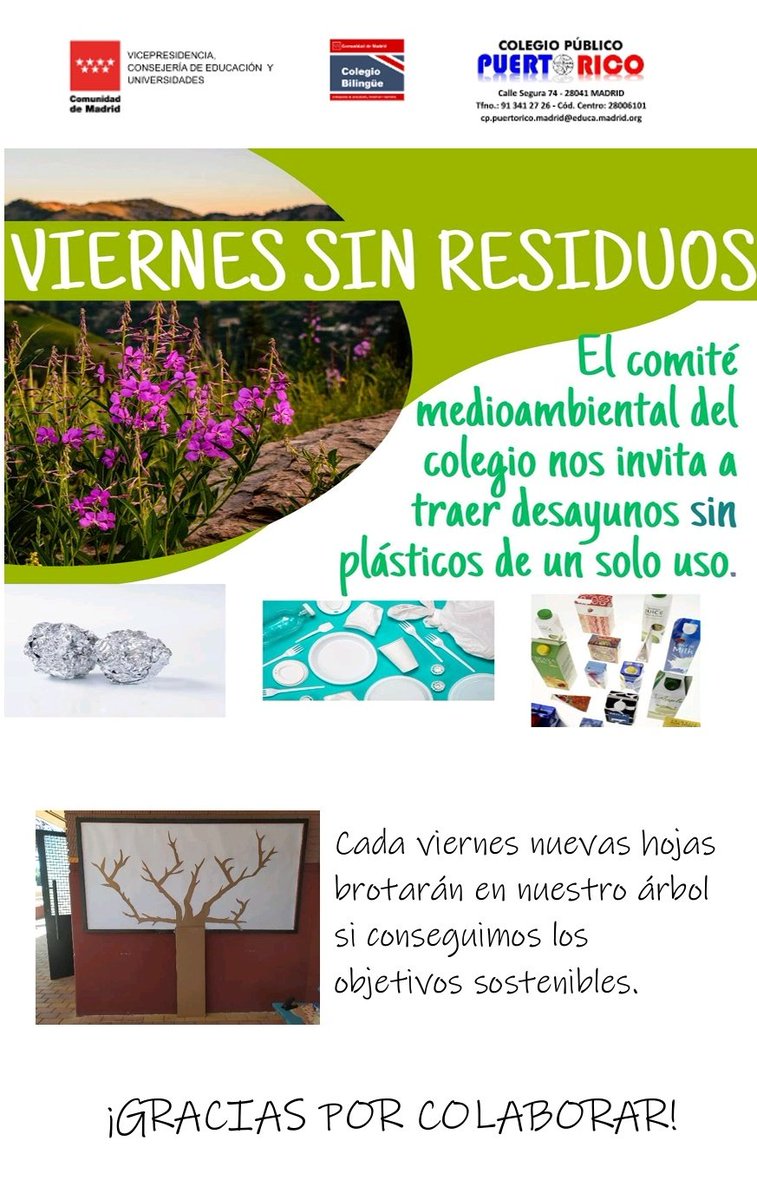 La iniciativa "Viernes sin residuos" parte de los alumnos del Comité Medioambiental del <a href="/CeipPuertoRico/">CEIP PUERTO RICO</a> en un intento de apostar por desayunos saludables y por reducir la cantidad de plásticos y envases no reutilizables. ♻️😊