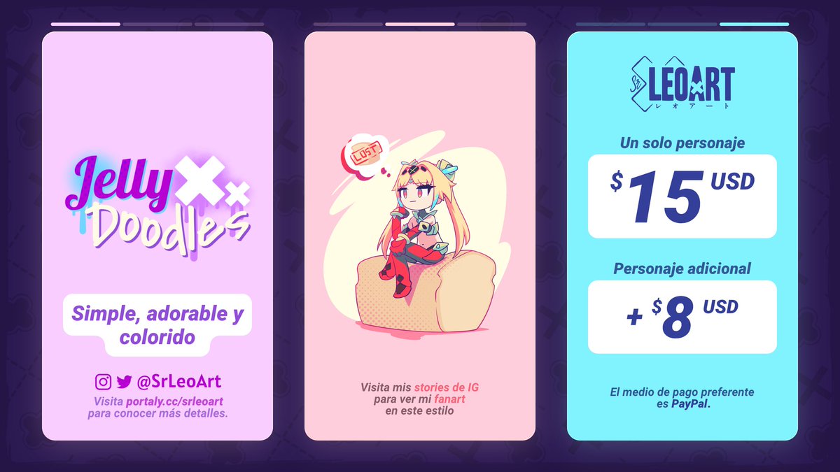 SrLeoArt's tweet photo. Jelly Doodles, Cupcake, Pudding y Souffle, son postres pero también el nombre de mis comisiones, las cuales están abiertas a partir de ahora. ✨

Mis hojas de precios a continuación~ 
Pueden visitar https://t.co/WKQcbuxque para más detalles y mis redes sociales.

Vamo a dibujar🖍️ https://t.co/ZHajqw75YR