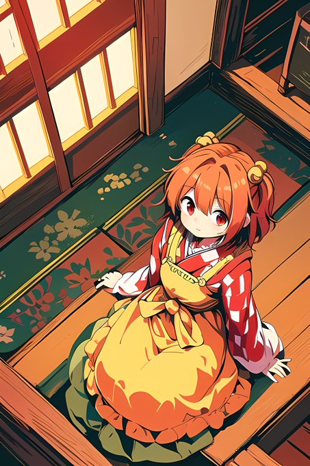 「checkered kimono yellow apron」 illustration images(Latest)