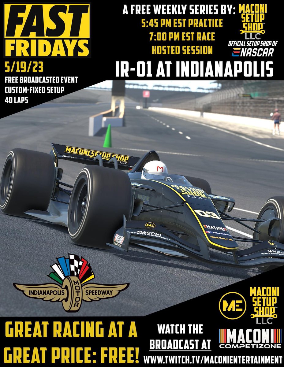 MaconiSetupShop's tweet photo. Tomorrow is Friday, and that means it is time for Fast Fridays presented by Maconi Setup Shop to hit the track, with a broadcast on Maconi Entertainment! Come out and race for FREE by joining the hosted session!

We will see you on the track! https://t.co/HaiJIFKbpq