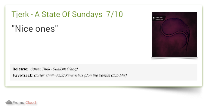Tjerk - A State Of Sundays supports:  Cortex Thrill - Dualism (Yang) 7/10 #newrelease pcl.la/1U208K