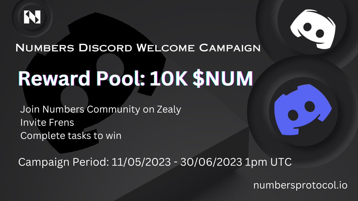 Hello frens🤗

The Numbers Discord Welcome Campaign is still afoot.

Join the Numbers Community on Zealy, invite frens and complete tasks to share in the 10K $NUM reward pool.

🔗zealy.io/c/numbersproto…

🕐 11/05 - 30/06 1pm UTC

$NUM #NUMARMY #NUMBERSPROTOCOL