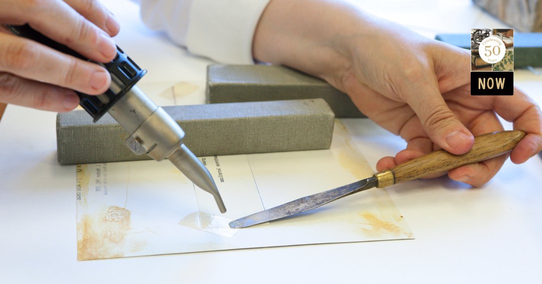 NEDCCInfo's tweet photo. Then, now, and forever... tape removal.
#TBT #NEDCC50th #PaperConservation #PaperConservator #ConservationLab https://t.co/m4jndWlJa3