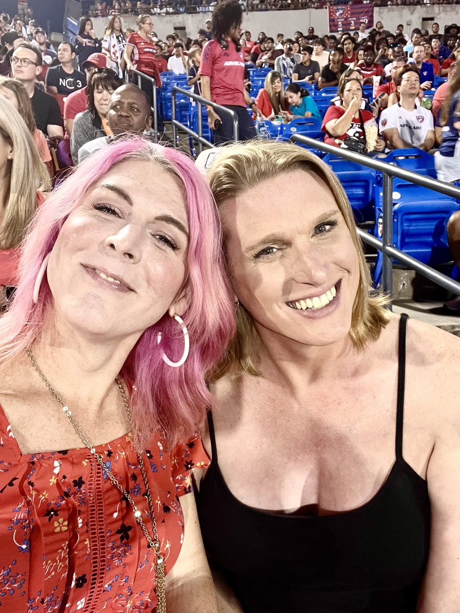 laurenupshawesq's tweet photo. Me and my best gal pal at the FC Dallas game last night. There were many children, several trips to the ladies’ room, and zero self-righteous Karens. #transisbeautiful #texlege #IstandwithNova https://t.co/DEiiEgqrCz