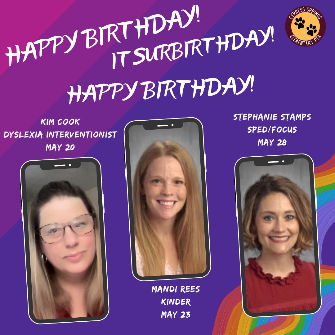 Go Kim ItsurBirthday! Go Mandi ItsurBirthday! Go Stephanie ItsurBirthday!

Feel free to love on them in any &amp; every way!

Teacher &amp; Staff Favorites: csepta.org/teacher-favori…

Oh Tiger Stripes for Staff:
docs.google.com/forms/d/e/1FAI…

#csespower