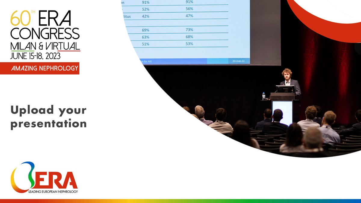 ERAkidney's tweet photo. 🚨All speakers and presenting authors must upload their presentations for #ERA23 before June 5, 2023.

🎬View the short video tutorial and download the template 👉 https://t.co/hX1ZAysL6F https://t.co/jgRfavtQKJ