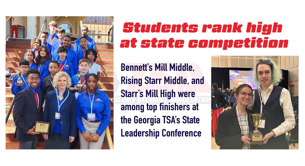 Bennett’s Mill Middle, Rising Starr Middle, and Starr’s Mill High were among the top finishers at the Georgia Technology Student Association’s State Leadership Conference.  bit.ly/3BfgE6Y