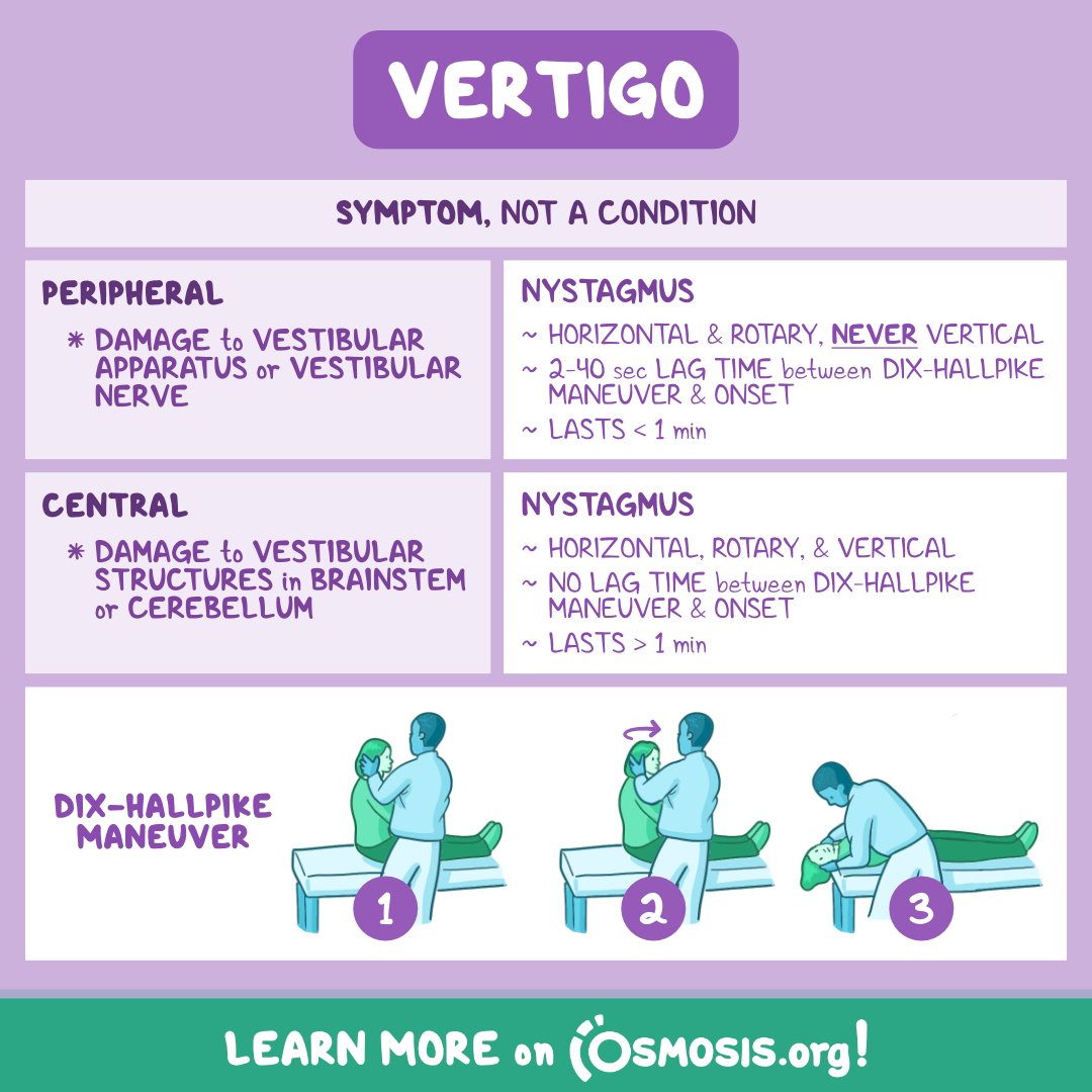 OsmosisMed: Verti-go away! Today's Pathology Review is all about vertigo, which is actually a symptom, not a condition.

To learn more about vertigo and all conditions that can cause it, head over to Osmosis: osms.it/path-rev-verti…