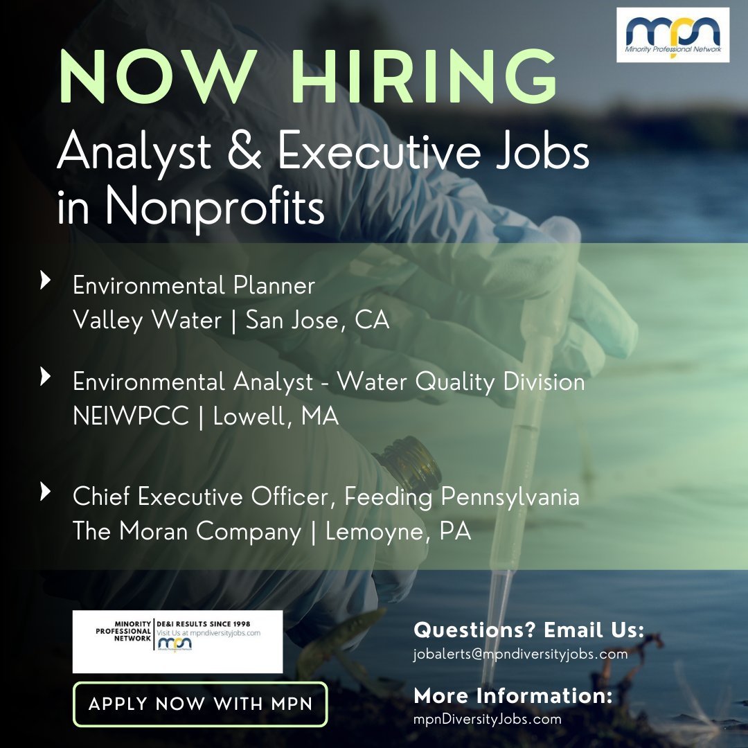 APPLY TO NONPROFIT JOBS FROM MPN

Environmental Planner
mpndiversityjobs.com/job/63055
Environmental Analyst
mpndiversityjobs.com/job/63053
CEO, Feeding PA
mpndiversityjobs.com/job/63054

#MPN #HR #Recruiting #Job #Hiring #NowHiring #Work #Staffing #JobOpening #DEI #CA #MA #PA #environmentjobs