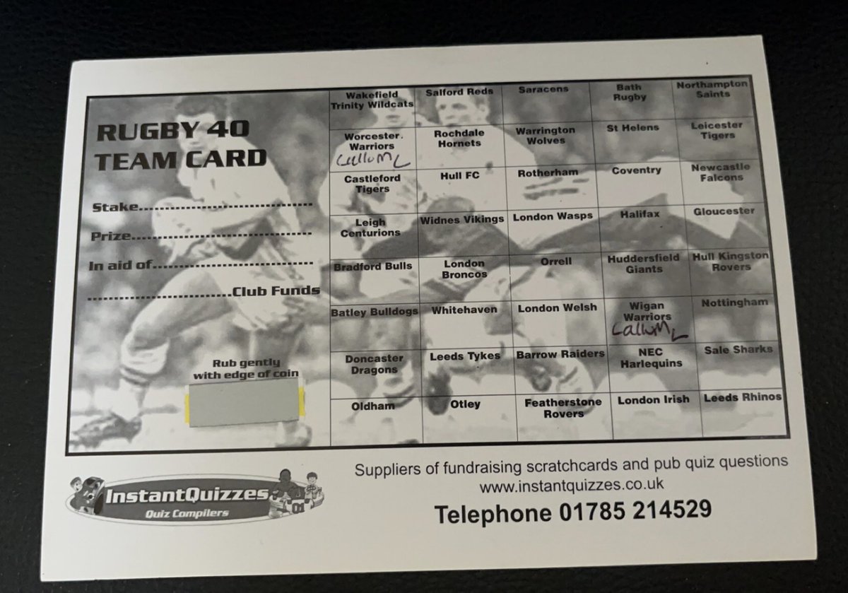 DerwentParkSC's tweet photo. Rugby card

£5 a team
£100 to the winner

Please share https://t.co/1dKPYemE7G