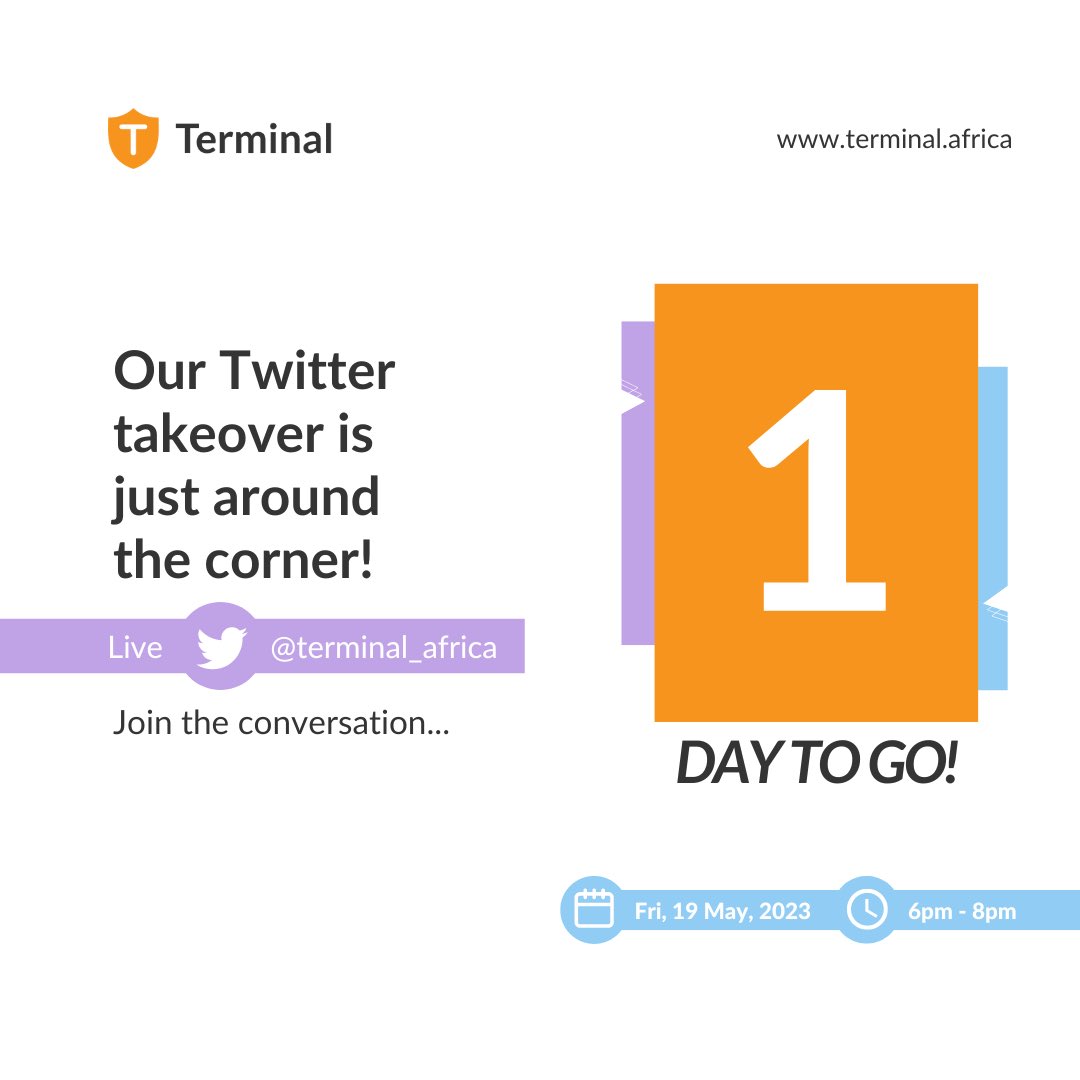 terminal_africa's tweet photo. Get ready fam, itβs 1 day to go to our #TwitterTakeover!
#TerminalAfrica #ShipNowSaveMore #123Twitter #ShopandShipWithTerminal https://t.co/lRVxt2LRBs