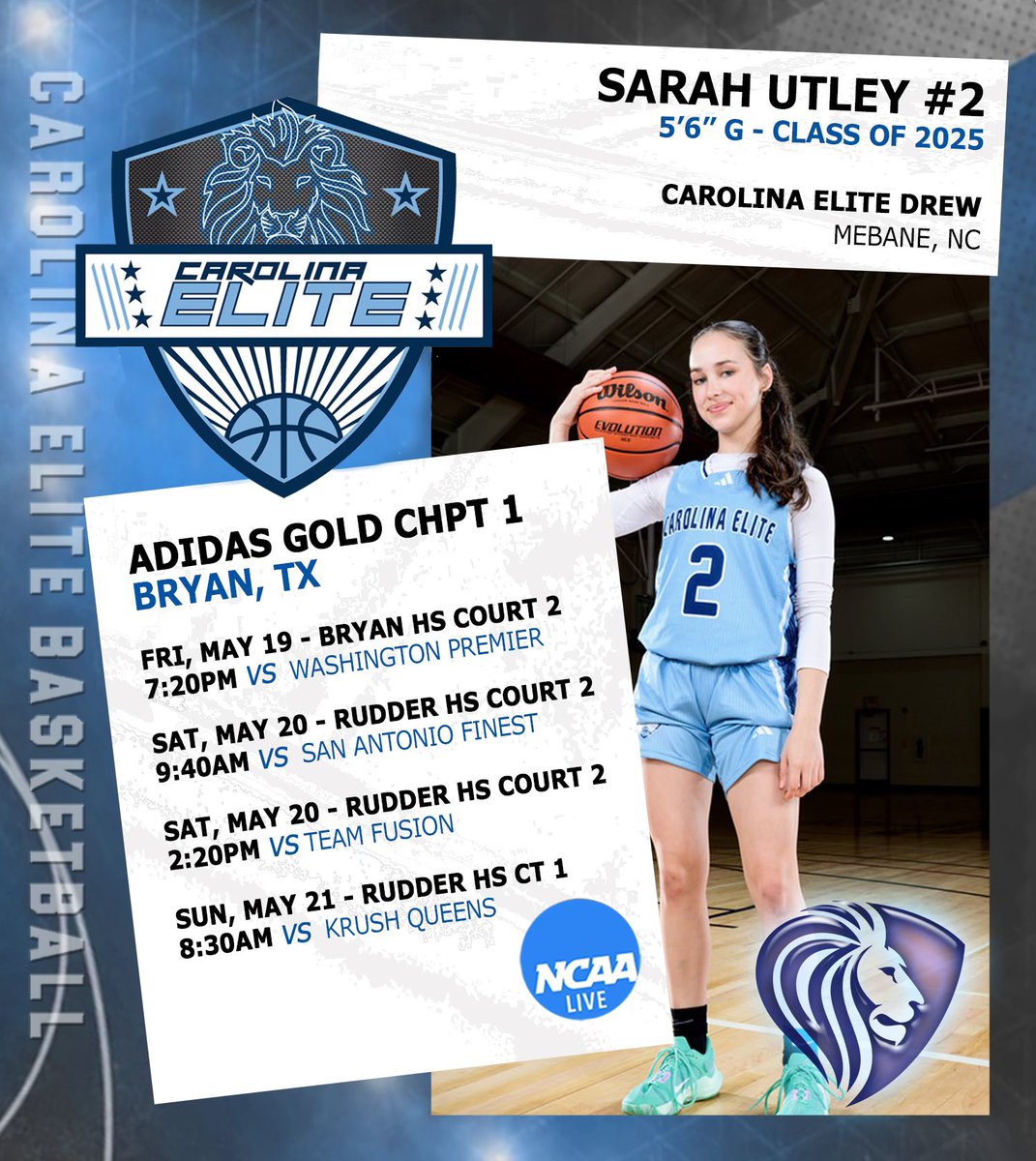 Schedule for Bryan TX this weekend!
<a href="/Bdrew_15/">BRITTANY DREW</a> <a href="/CarolinaEliteBB/">Carolina Elite</a>
