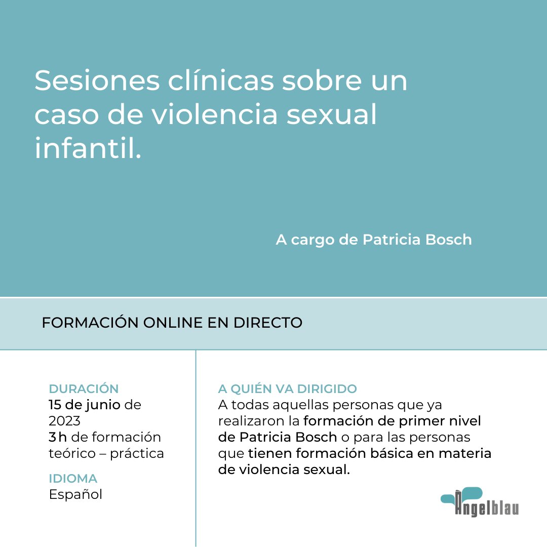 👉 La semana pasada te hablamos de una nueva formación que impartirá <a href="/patriciaboschg/">patricia bosch</a> dirigida a profesionales de la psicología.

Se trata de unas sesiones clínicas sobre un caso de pedofilia y/o pederastia, pero también, sobre un caso de violencia sexual infantil.