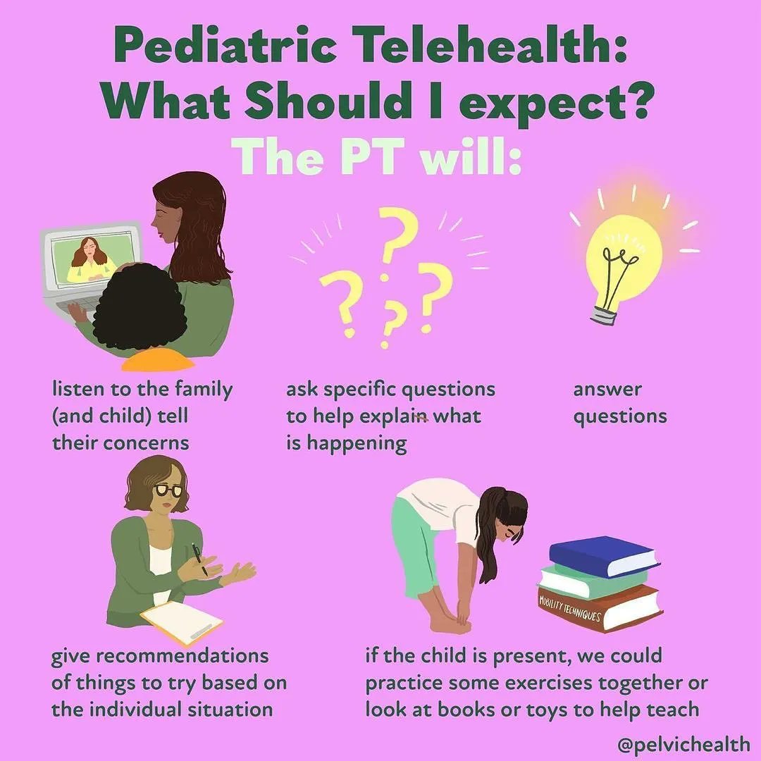 PelvicHealth's tweet photo. 🤔💭Wondering what a telehealth appointment looks like? You're not alone! We get this question frequently - so we thought we would break it down on ‘what to expect’! ⬇️

#telehealth #pelvicfloorpt #pelvicpt #pelvicfloorphysicaltherapy #pediatricpt https://t.co/d5OnbPVzFV