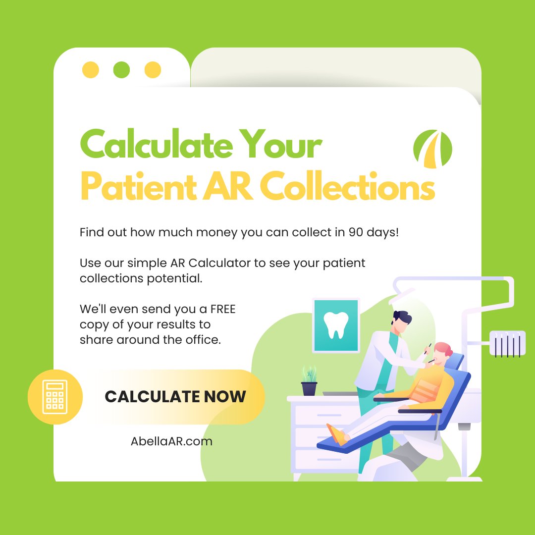 AbellaAR1's tweet photo. New launch alert!! 

We just launched our new Abella AR Calculator! See how much patient AR you can expect to collect in 90 days. 

Visit https://t.co/JIMYiezBQk

#abellaar #accountsreceivable #dentalsocialmedia #dentalmarketing #carecredit #dentalvibes #dentists #dentistry https://t.co/qvJs2YAVMc
