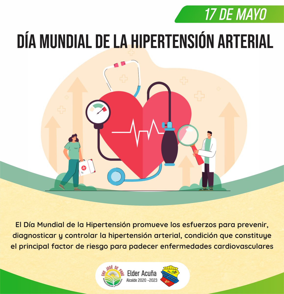 Alcsanjose's tweet photo. #SanJoséDePare El Día Mundial de la Hipertensión promueve los esfuerzos para prevenir, diagnosticar y controlar la hipertensión arterial, condición que constituye el principal factor de riesgo para padecer enfermedades cardiovasculares. https://t.co/EjUJ12jSWg
