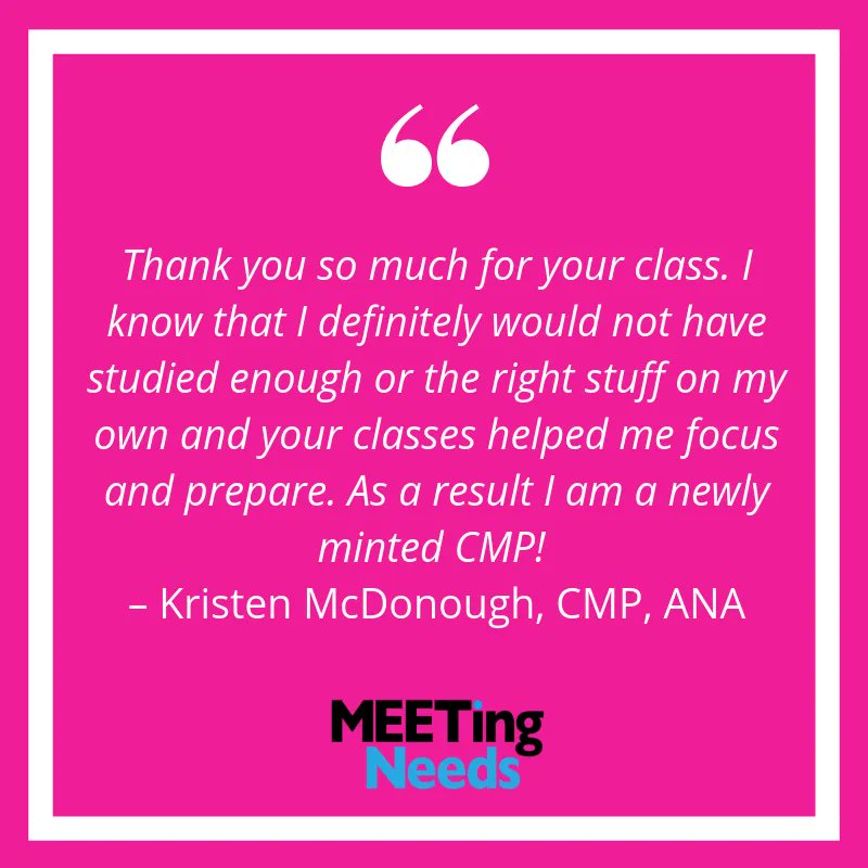 Thank you, Kristen! Have you decided to sit for the CMP (Certified Meeting Professional) Exam? Learn more about my #CMP prep class here: buff.ly/3bWfgfV
#testimonialthursday #eventleaders @eventleadershipinstitute