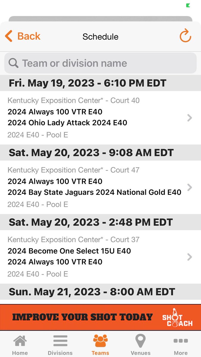 My schedule for The Classic tournament in Louisville!