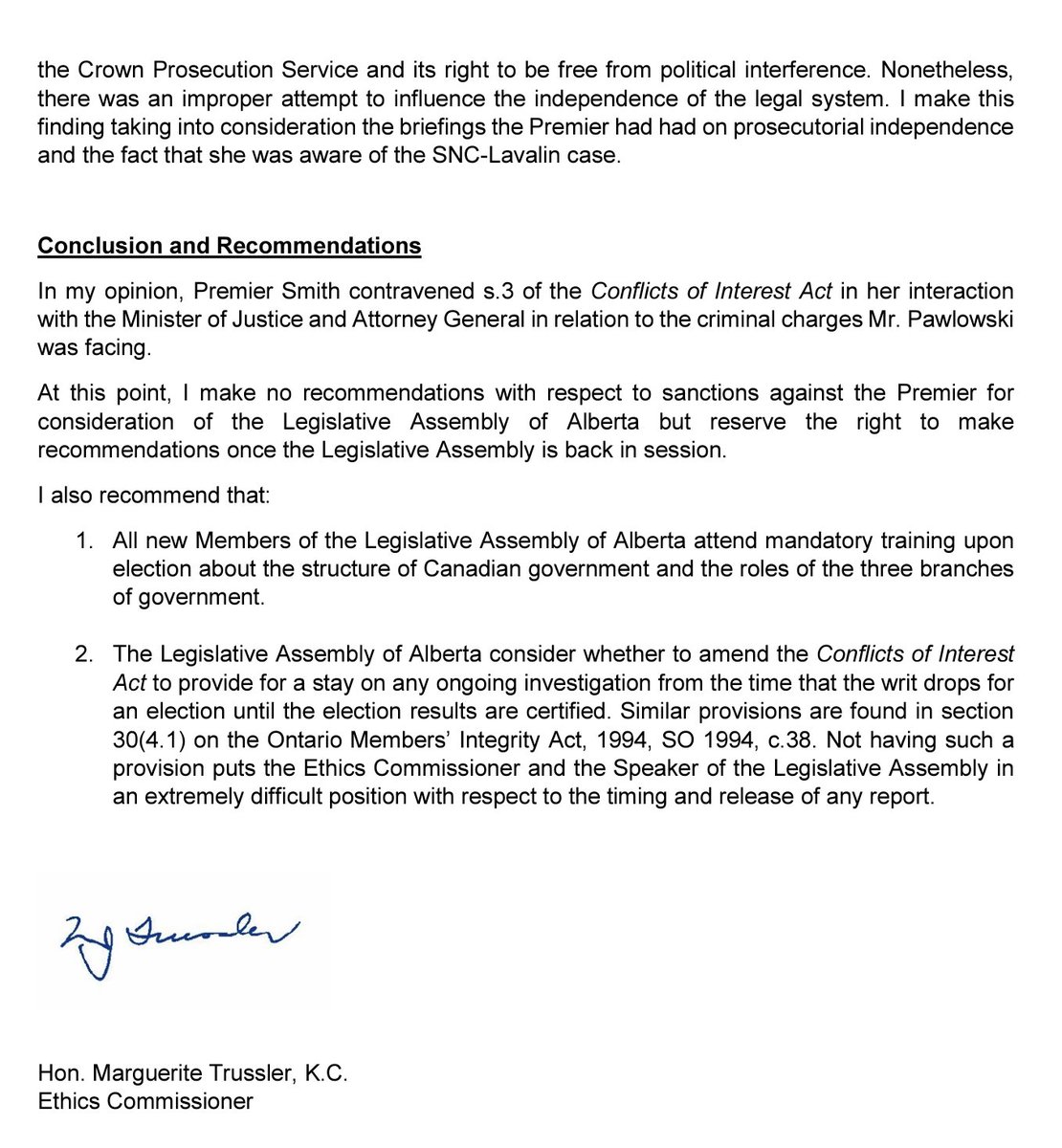 kim_siever's tweet photo. Alberta’s ethics commissioner has determined that Danielle Smith contravened the Conficts of Interest Act regarding Artur Pawlowski.

Read the entire 17-page report here:

https://t.co/obdWhqbbyl https://t.co/CiEYEt7Z4j