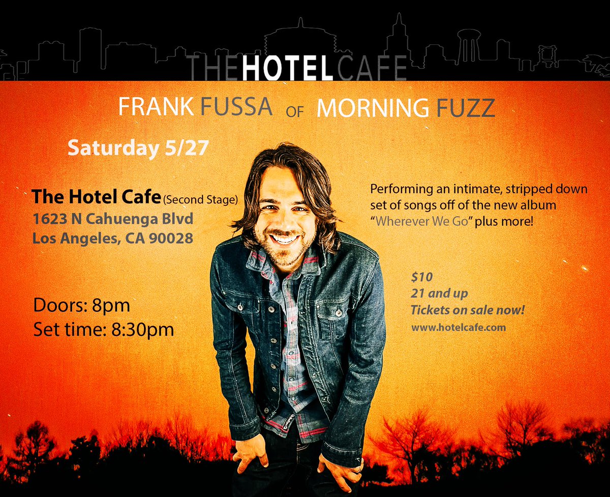 Attention #LosAngeles Frank will be doing an intimate solo set in Hollywood at <a href="/thehotelcafe/">Hotel Cafe</a> on 5/27! Tickets on sale now at new.hotelcafe.com/event/frank-fu…

#thehotelcafe #MorningFuzz #liveshow