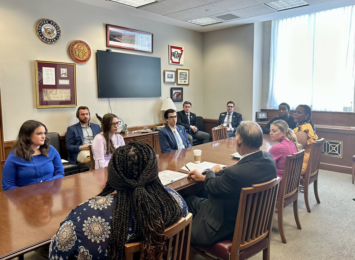 JohnBoozman's tweet image. I was pleased to meet with several @ASUBeebe students today and spend some time learning about them as well as share insights about my work as one of their senators and encourage them to keep working to make a positive impact in their community. #ARinDC