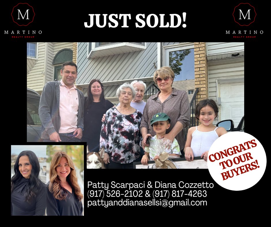 Congratulations to our #happybuyers! We loved being able to connect you to your beautiful home and hope you love it!

📞 (917) 526-2102 & (917) 817-4263
📧 pattyanddianasellsi@gmail.com
🌐 l8r.it/zJtf

#MartinoRealtyGroup  #homebuyer #homeownership #homesweethome