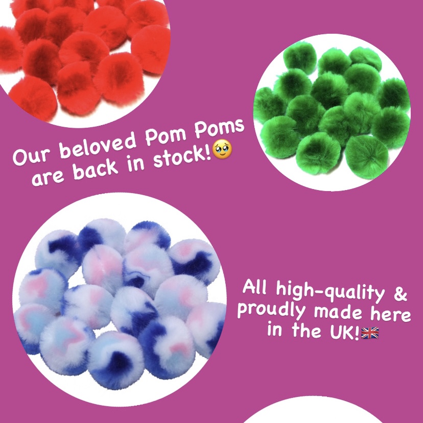 Pom Poms are back in stock! Each is crafted to perfection for that irresistibly soft &amp; plush texture🧶Choose from a rainbow of vibrant colours &amp; sizes (25/30/40mm). These Pom Poms are a must-have for #kidscrafts, #DIY projects, #decor &amp; more✂️
Shop now: lnkd.in/eTnA63Xp