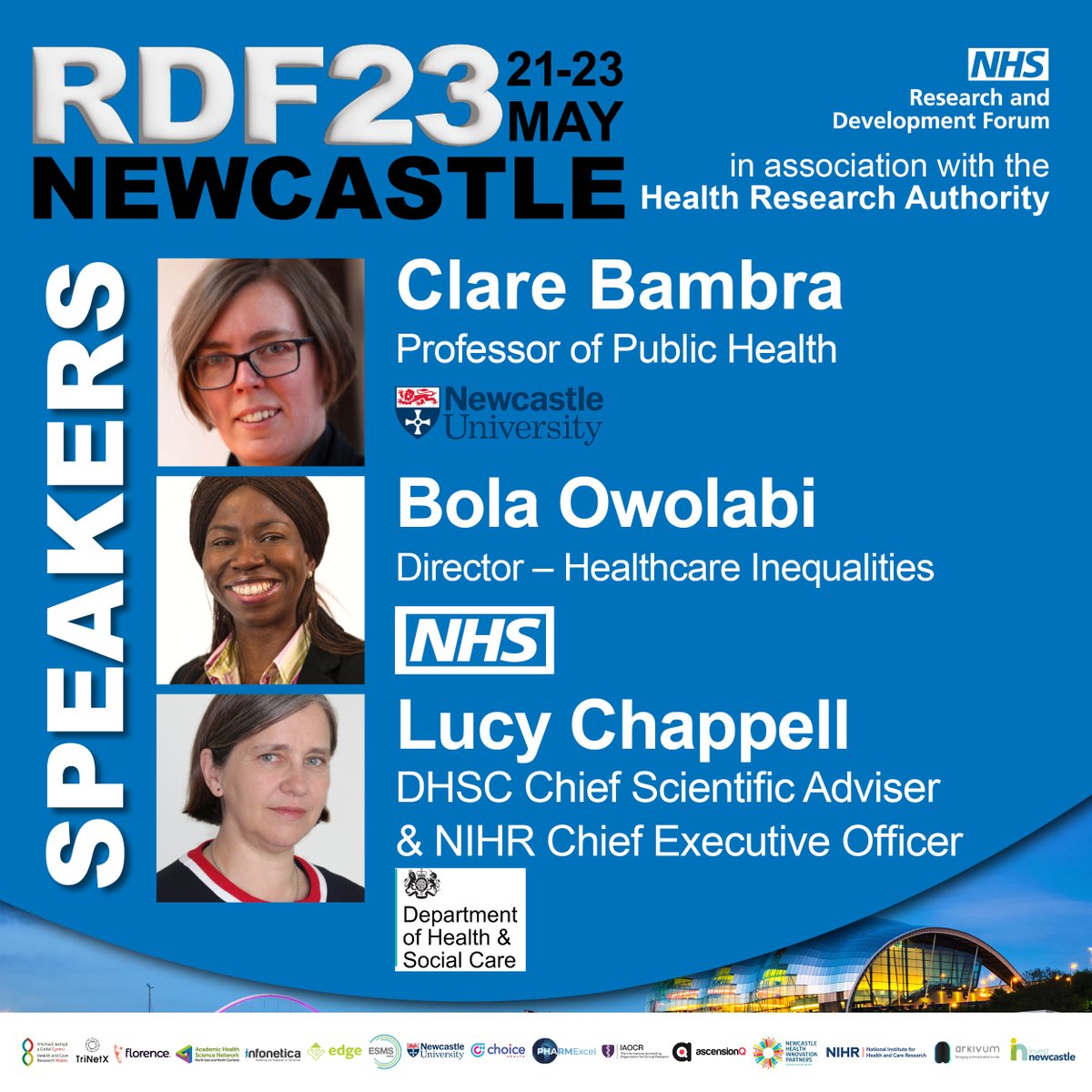 The @NHSRDForum is delighted to announce that Clare Bambra, Bola Owolabi and Lucy Chappell will be presenting the opening keynote on how research tackles inequalities at RDF23.

Find out more: rdforum.nhs.uk/rdf23-programm…

#nhs #nhsresearch #covidresearch #rdf23