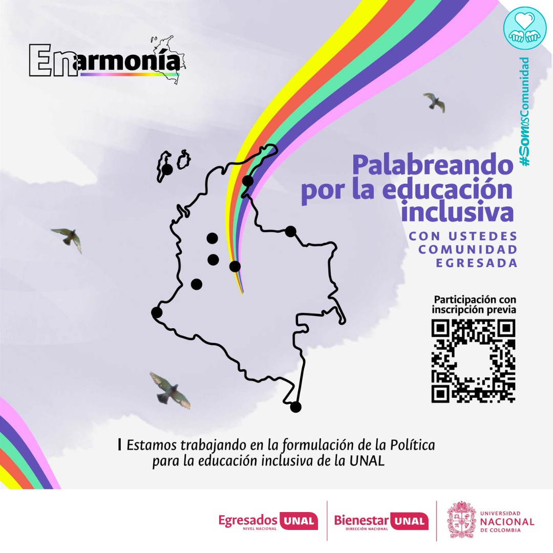 #ComunidadUNAL 👨‍🎓 PAES (Víctimas, Indígenas y Afro) PEAMA Sedes Amazonía, Caribe, Orinoquía y Tumaco y condición de discapacidad ¡Únete a los talleres participativos de la Construcción de la Política de Inclusión Educativa de la #UNAL! Escanea el código QR 🤳  para más detalles.