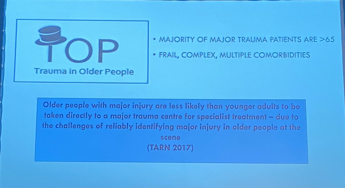 Majority of major trauma patients are >65. Demonstrated benefits of geriatrician input thelancet.com/journals/lanhl…. Use the silver triage tool #BGSconf