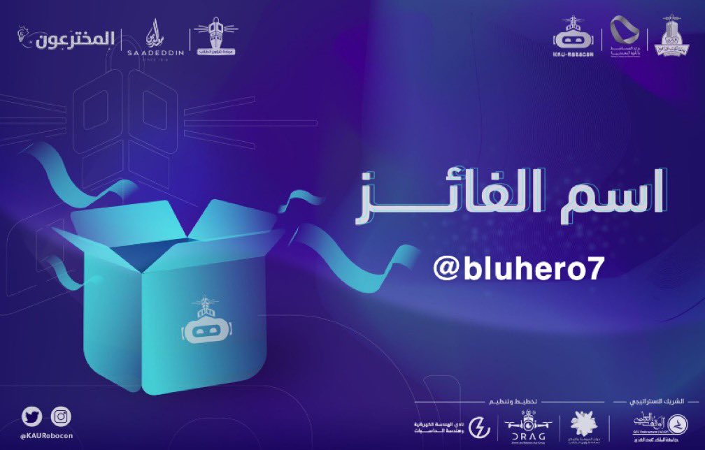 KAUrobocon's tweet photo. نبارك للحساب الفائز بالسحب على جائزة قيمة 🎉 @bluhero7
يرجى التواصل معانا وتزويدنا بالمعلومات المطلوبة ✨
#KAU_Robocon https://t.co/NbL00zLeI6