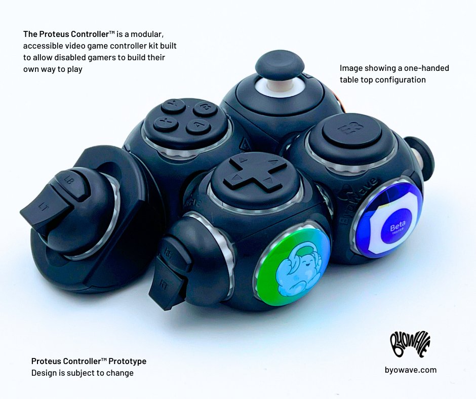 ByoWave's tweet photo. To celebrate Global Accessibility Awareness Day we wanted to share a sneak peek of our current Proteus Controller Beta prototypes!

The Proteus Controller is a modular, accessible controller kit that will allow disabled gamers to build their own solution. #GAAD https://t.co/3dVuJt58NO