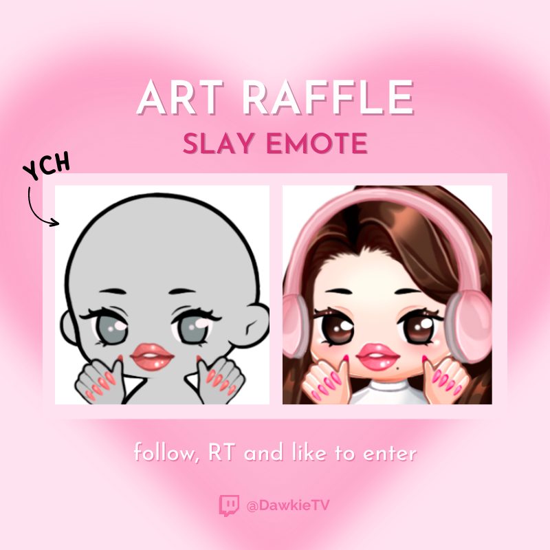 💗 SLAY EMOTE ART RAFFLE 💗
Custom emote with your character

To enter: follow, RT and like
(Feel free to reply with character reference, but not required)

Ends May 26th (1 week)
#artraffle #giveaway #twitchemote