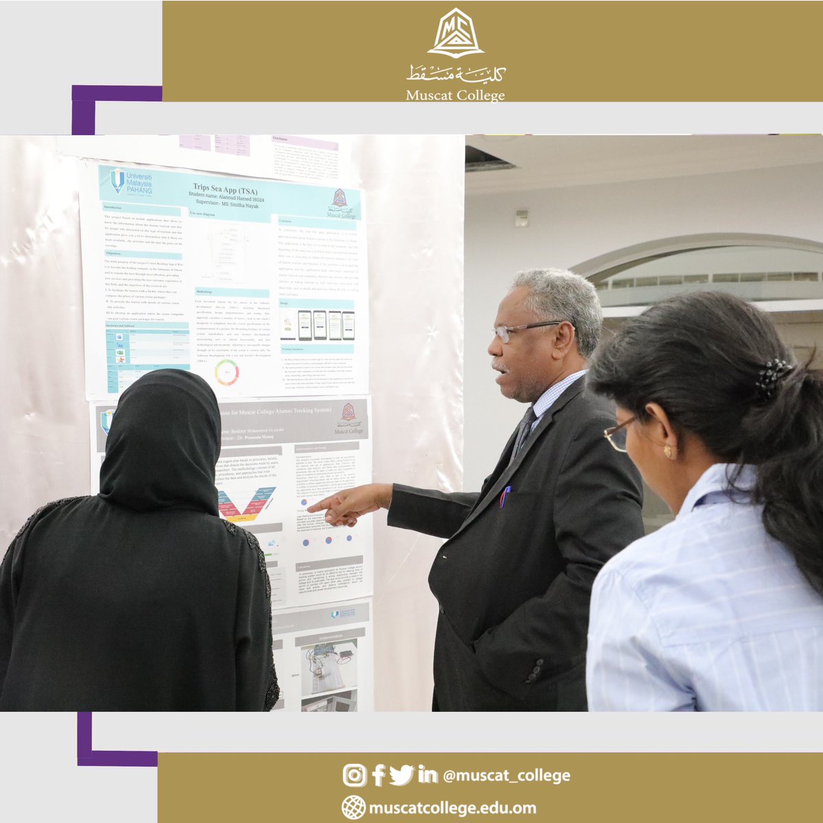 muscat_college's tweet photo. Activity was Poster Presentstion for the Final Year UMP students Honours Projects of Software Enginerring and System Networking of the current academic year 2023-2024.#muscat_college #bemuscat https://t.co/groDa3PKeU
