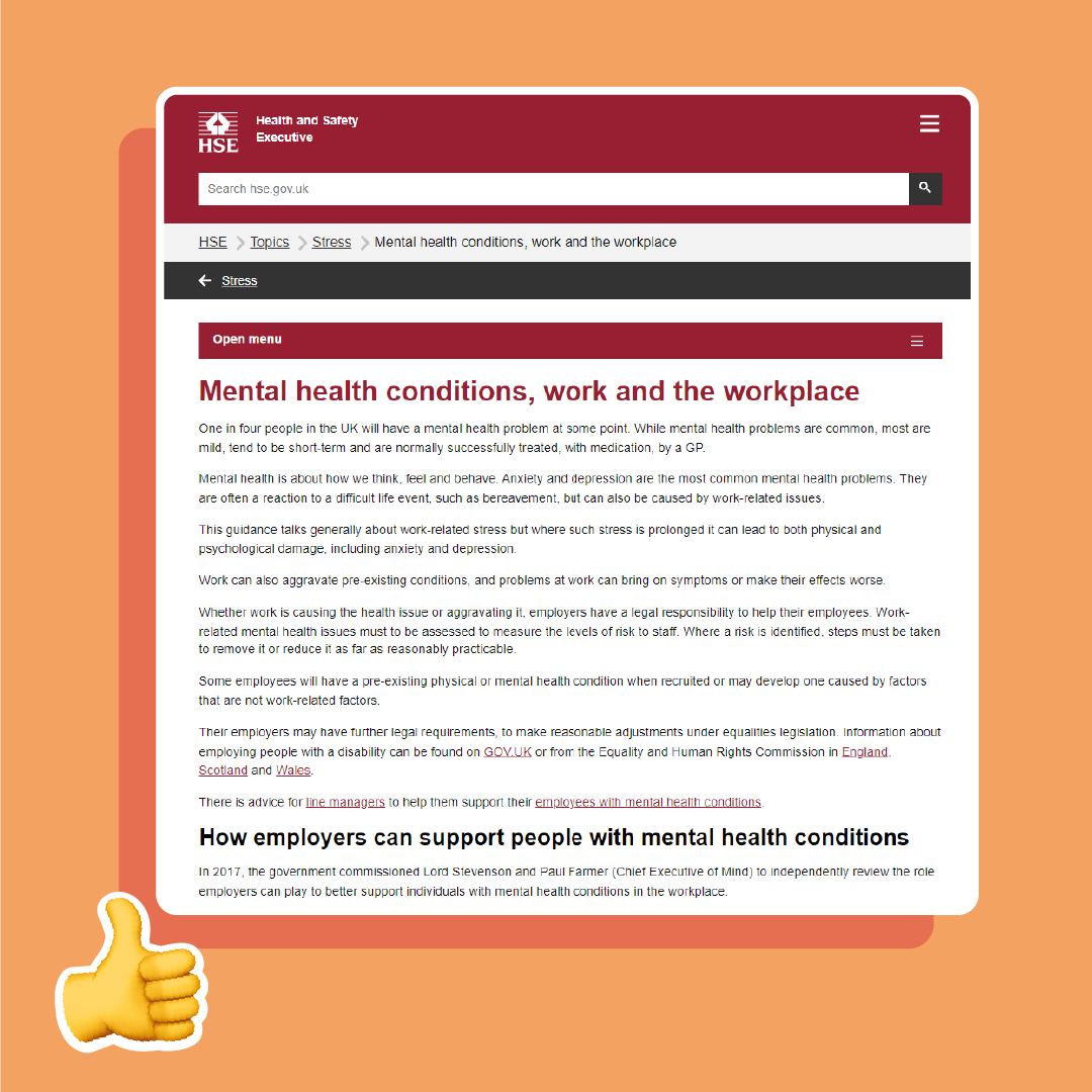 The HSEs 2017 'Thriving at Work Report' details a set of ‘core’ standards which can be used to shape a meaningful workplace wellbeing assessment that can add value and make a difference to people’s lives 🧠💢

🌐: hse.gov.uk/stress/mental-…

#mentalhealth #mentalhealthawarenessweek