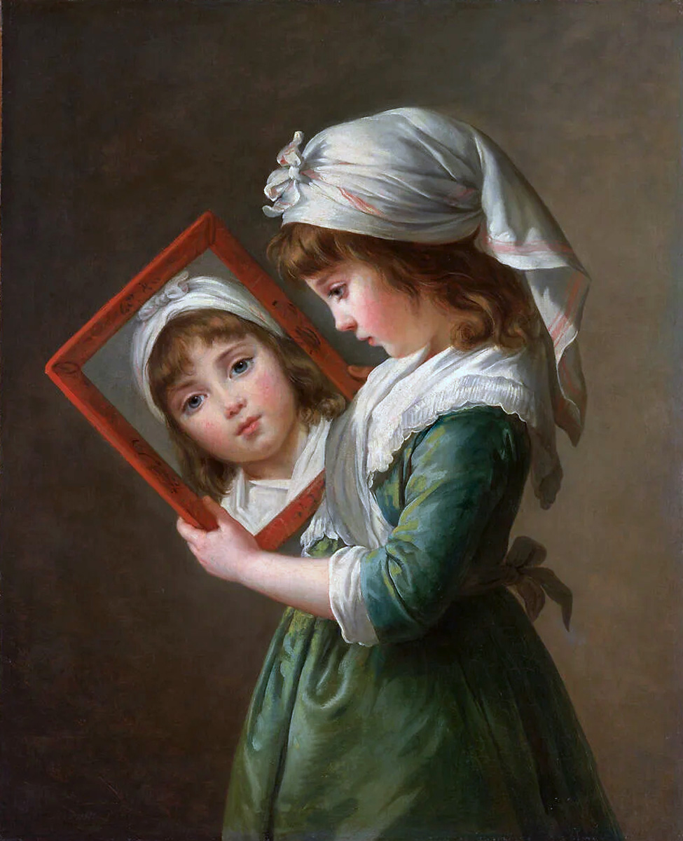 Art Inspiration For Today: Julie Le Brun Looking in a Mirror by Élisabeth Louise Vigée Le Brun (French), oil on canvas, genre: Rococo, Neo-Classicism, 1787 #artinspirationfortoday #julielebrunlookinginamirror #elisabethvigeelebrun #rococo #oilpainting #portraiture #artontwitter