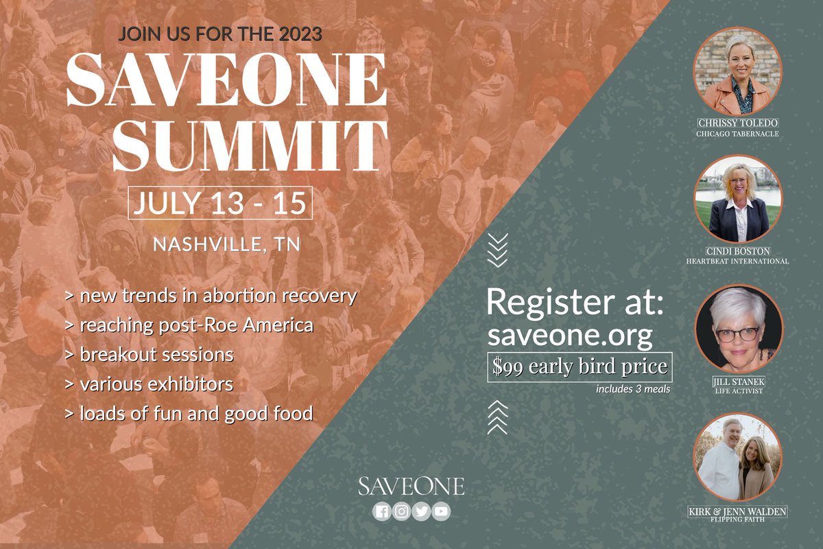 SaveOne1's tweet image. Are you registered for the SaveOne Summit yet? What are you waiting for?! We would love to see YOU there. Get registered now with the Early Bird special rate of just $99. 🎟

#saveone #lovelife #saveonesummit #saveonesummit23 #earlybirdspecial #registernow