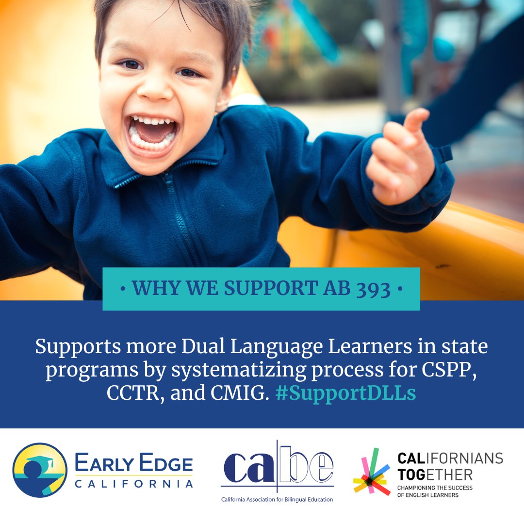 Identifying dual language learners (#DLLs) at an early age ensures they receive the resources they need to succeed. That’s why we support #AB393 by @AsmLuzRivas. Learn more:
earlyedgecalifornia.org/ab-393-dual-la… #SupportDLLs