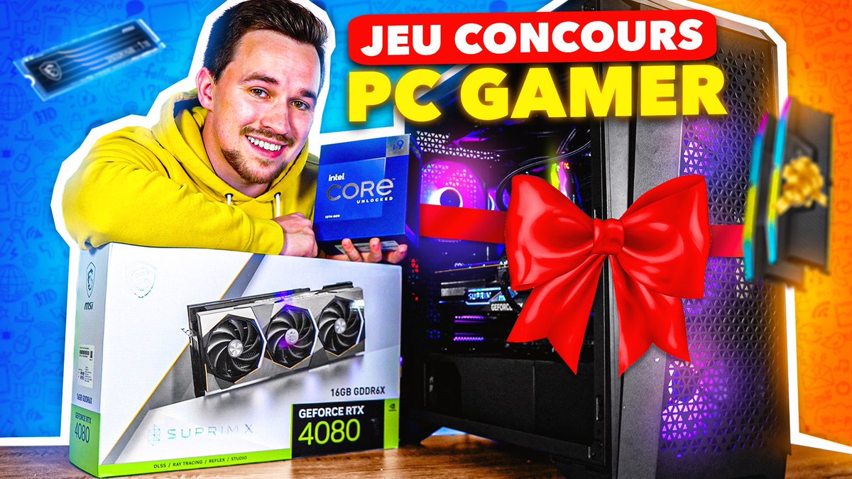 🎁 Concours 🎁

PC Gamer 4000€ à GAGNER !

Pour participer les règles sont simples 👇

- RT ce tweet
- Follow <a href="/YadaTech/">Yada</a> 
- Follow <a href="/msifrance/">MSI France</a> 
- Follow <a href="/IntelFrance/">Intel France</a> 
- Tag 2 amis

Valide la participation ici : gleam.io/2utIh/un-pc-ga…

 🍀T.A.S le 08/06/23