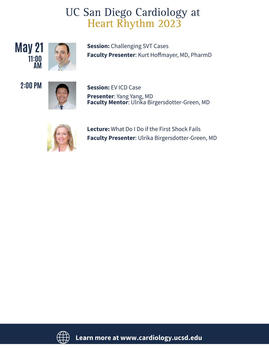 UC San Diego Cardiology (@ucsdcardiology) on Twitter photo Come check out all the UC San Diego presentations at #HRS2023 starting tomorrow! <a href="/UCSDCardFellows/">UC San Diego Cardiology Fellows</a> <a href="/UCSDHealth/">UC San Diego Health</a> <a href="/HRSonline/">Heart Rhythm Society</a> <a href="/Drtravispollema/">Dr. Travis Pollema</a>
<a href="/DrewLinMD/">Andrew</a> <a href="/JonHsuMD/">Jonathan Hsu, MD</a> <a href="/GordonHo_EP/">Gordon Ho</a> Come check out all the UC San Diego presentations at #HRS2023 starting tomorrow! <a href="/UCSDCardFellows/">UC San Diego Cardiology Fellows</a> <a href="/UCSDHealth/">UC San Diego Health</a> <a href="/HRSonline/">Heart Rhythm Society</a> <a href="/Drtravispollema/">Dr. Travis Pollema</a>
<a href="/DrewLinMD/">Andrew</a> <a href="/JonHsuMD/">Jonathan Hsu, MD</a> <a href="/GordonHo_EP/">Gordon Ho</a>