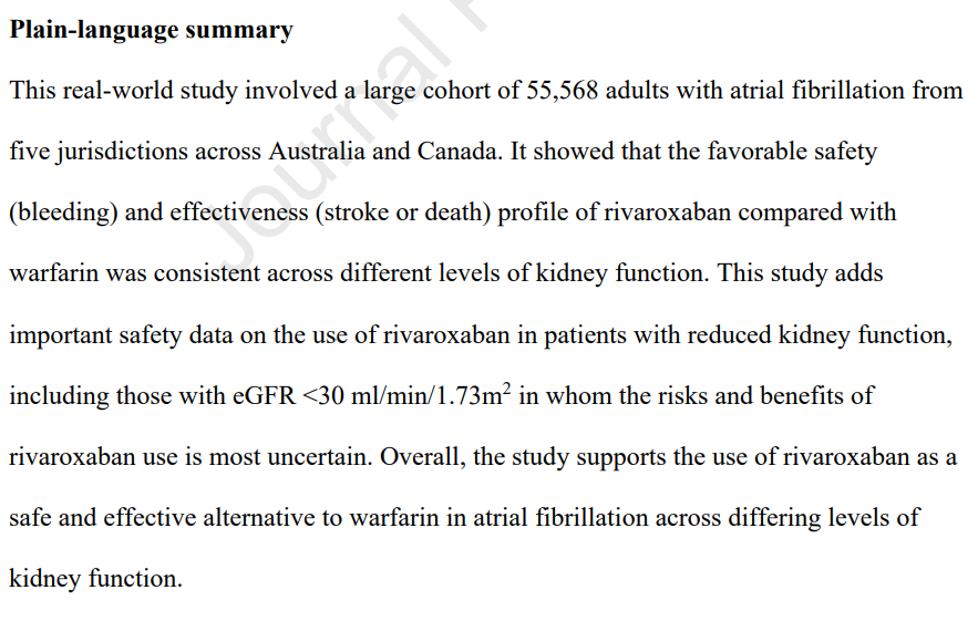 SevenOaksCDIC (@sevenoakscdic) on Twitter photo Safety and Effectiveness of Rivaroxaban Versus Warfarin Across GFR Levels in Atrial Fibrillation: A Population-Based Study in Australia 🇦🇺 and Canada 🇨🇦. <a href="/KidneyMed/">Kidney Medicine</a>
➡️ bit.ly/3MD9wYl Safety and Effectiveness of Rivaroxaban Versus Warfarin Across GFR Levels in Atrial Fibrillation: A Population-Based Study in Australia 🇦🇺 and Canada 🇨🇦. <a href="/KidneyMed/">Kidney Medicine</a>
➡️ bit.ly/3MD9wYl