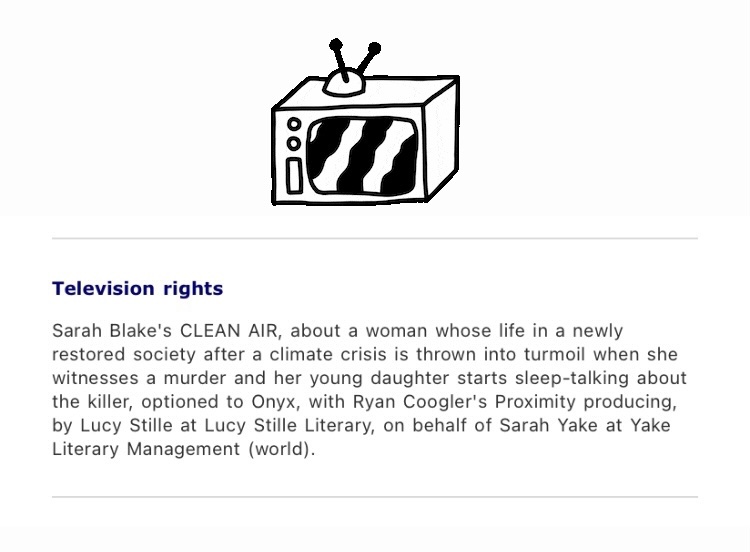 CLEAN AIR has been optioned for TV!!!!!!