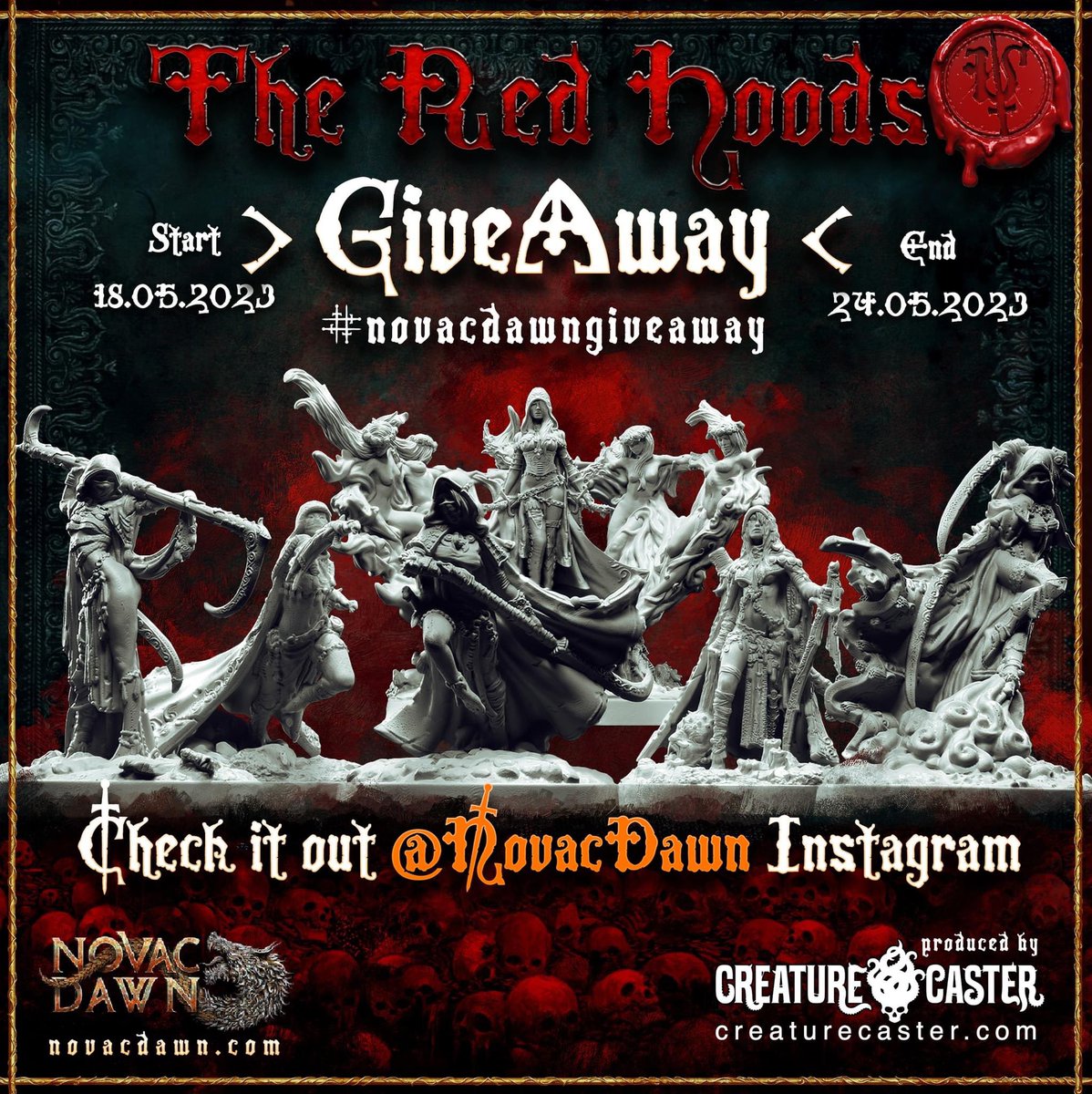 NovacDawn's tweet photo. 🔥 - GiveAway - 🔥
Win your set of The Red Hoods !

Follow the Link: 
https://t.co/kQBeptGwyO

We wish to all best of luck ! :)
#novacdawngiveaway #giveaway #novacdawn #novacdawnstudio #miniature #miniaturepainting #miniatures #giveawaycontest #creaturecaster https://t.co/ONVKoJqKC2