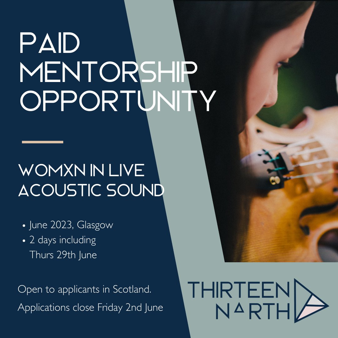 🎤PAID MENTORSHIP OPPORTUNITY🎤

We want to see more womxn in sound! The successful mentee will spend a day shadowing our Sound Engineer, Roderick Buchanan-Dunlop, during our inaugural performance ‘Connected’ in Glasgow on Thursday 29th June. 

More info: thirteennorth.co.uk/pages/thirteen…