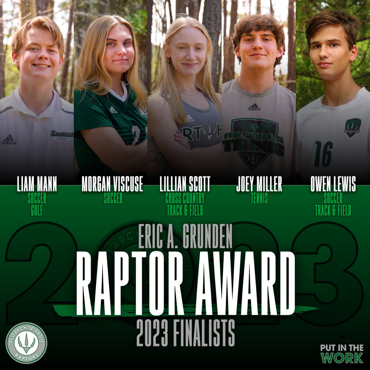 BANQUET: Here are the 5 finalists for the Eric Grunden RAPTOR Award, given each year to one senior student-athlete who has demonstrated work ethic, determination, and good sportsmanship, and embodies what it means to be a student-athlete.