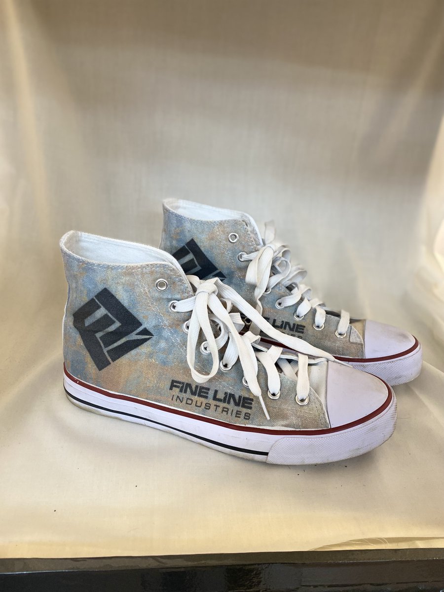 FineLineInd's tweet photo. New things are happening at Fine Line! 
We are now printing on shoes! We cannot wait to give your company fresh kick. https://t.co/s8YGBoQp8i