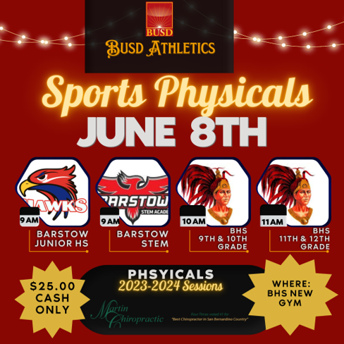BarstowSTEM's tweet photo. Sports Physicals for current and incoming AZTECS! https://t.co/itP59Fwczr