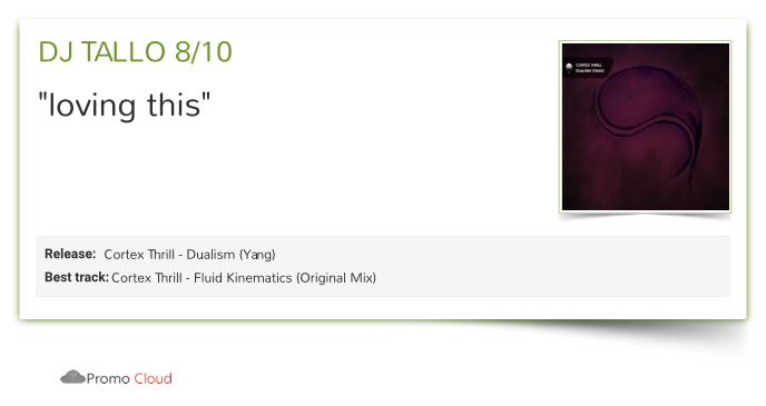djtallo reviewed  Cortex Thrill - Dualism (Yang). 8/10